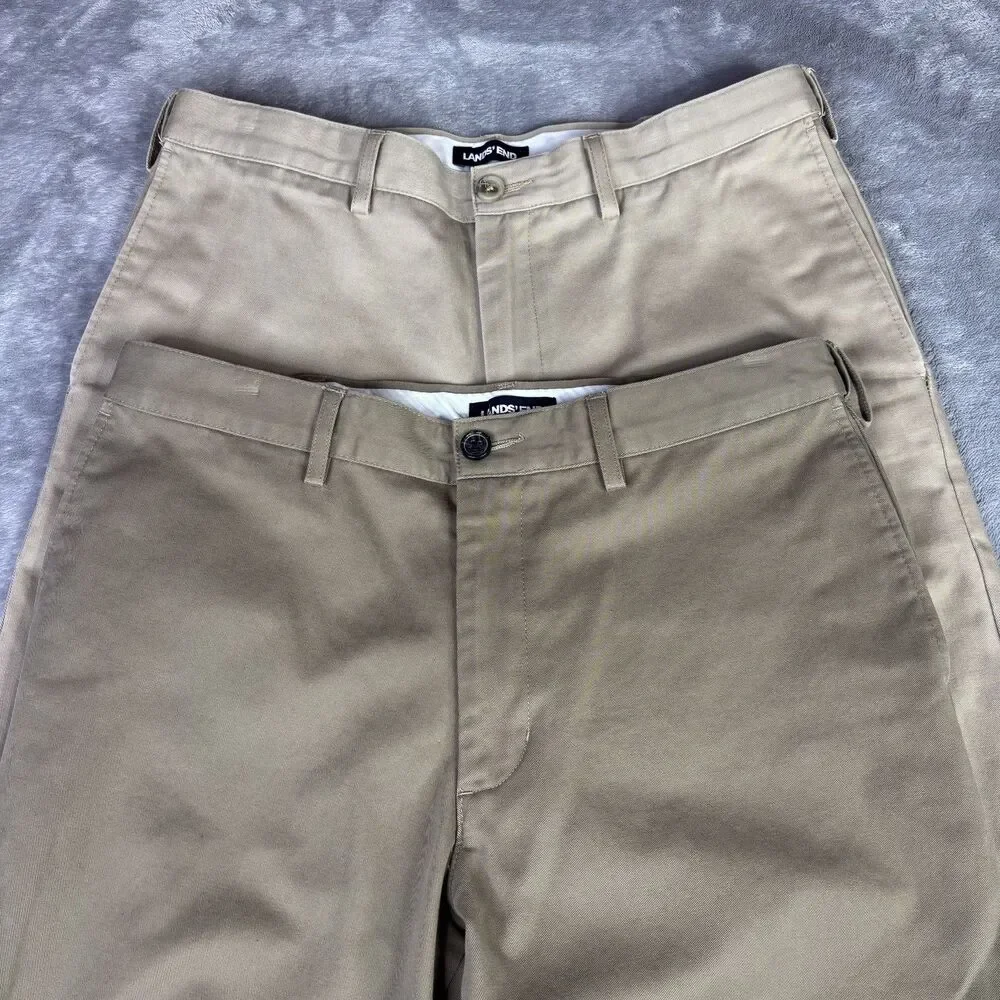 Lands' End Pants Mens 33x30 Beige Khakis Classic Fit Flat Front Cotton lot of 2 - Picture 2 of 11